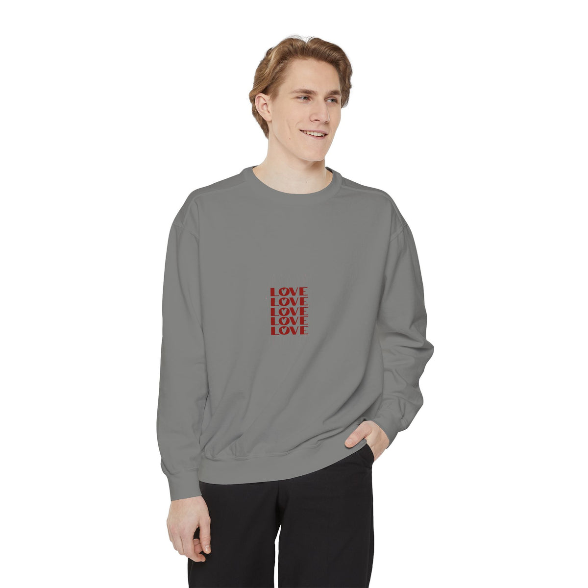 Love Pattern Sweatshirt — Retro Stacked "LOVE" Graphic