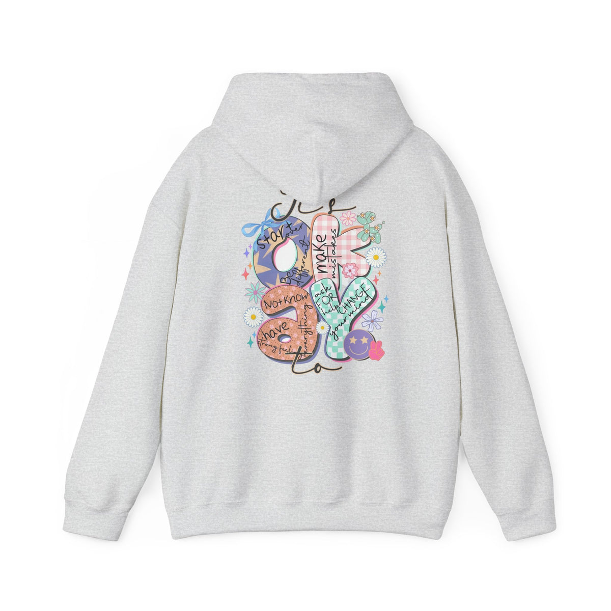 Positive Vibes Hoodie — Colorful Self-Care Graphic Sweatshirt (Be Kind, Breathe)