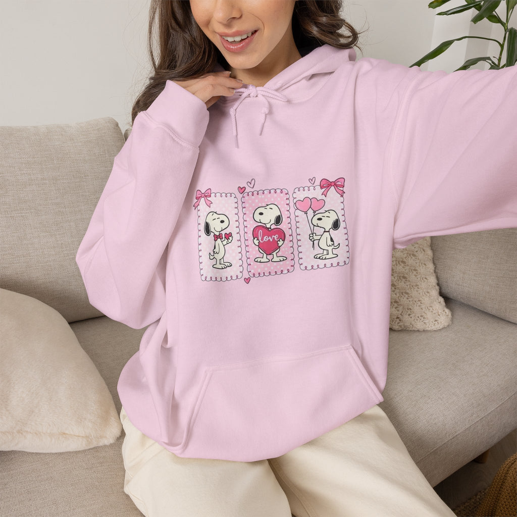Valentine Snoopy Love Graphic Hoodie — Cute Pink Heart Pullover