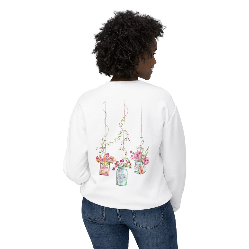 Hanging Mason Jar Floral Sweatshirt — Watercolor Bouquet Crewneck
