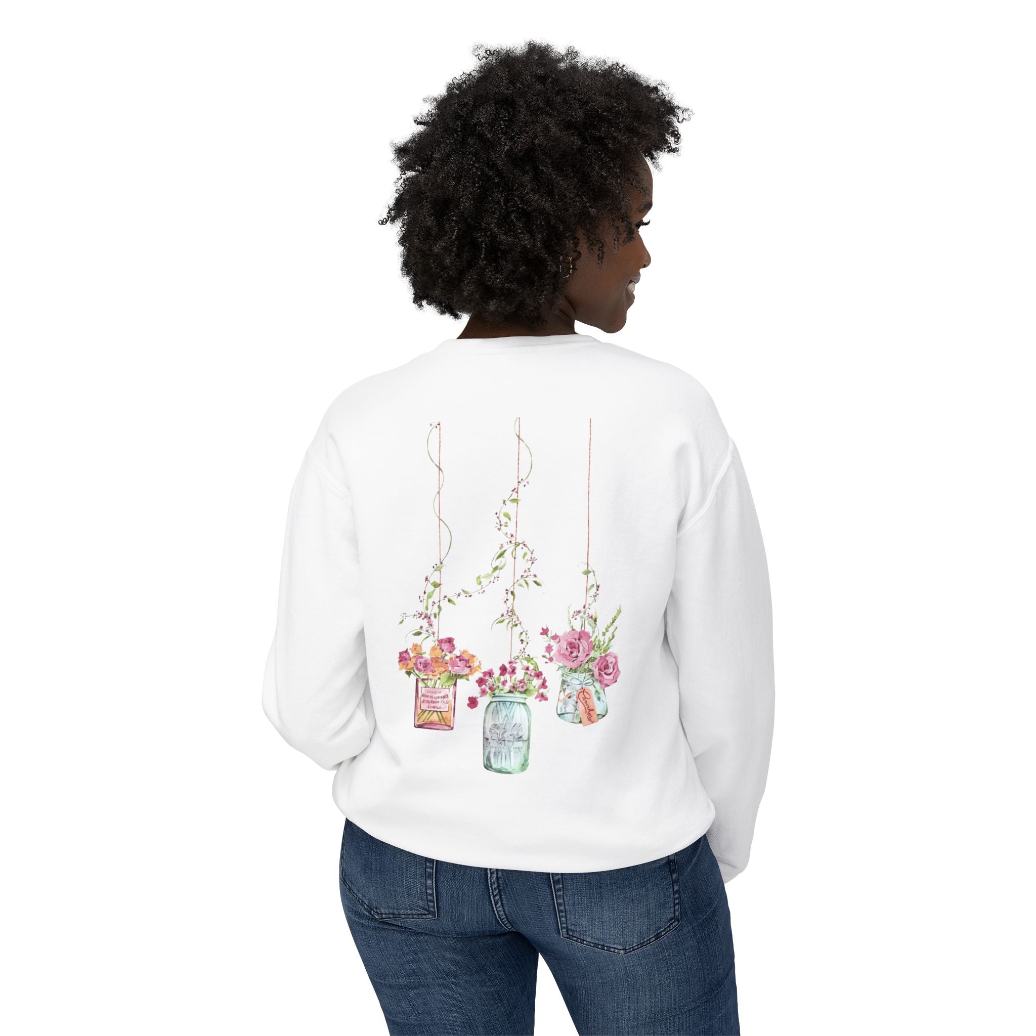 Hanging Mason Jar Floral Sweatshirt — Watercolor Bouquet Crewneck