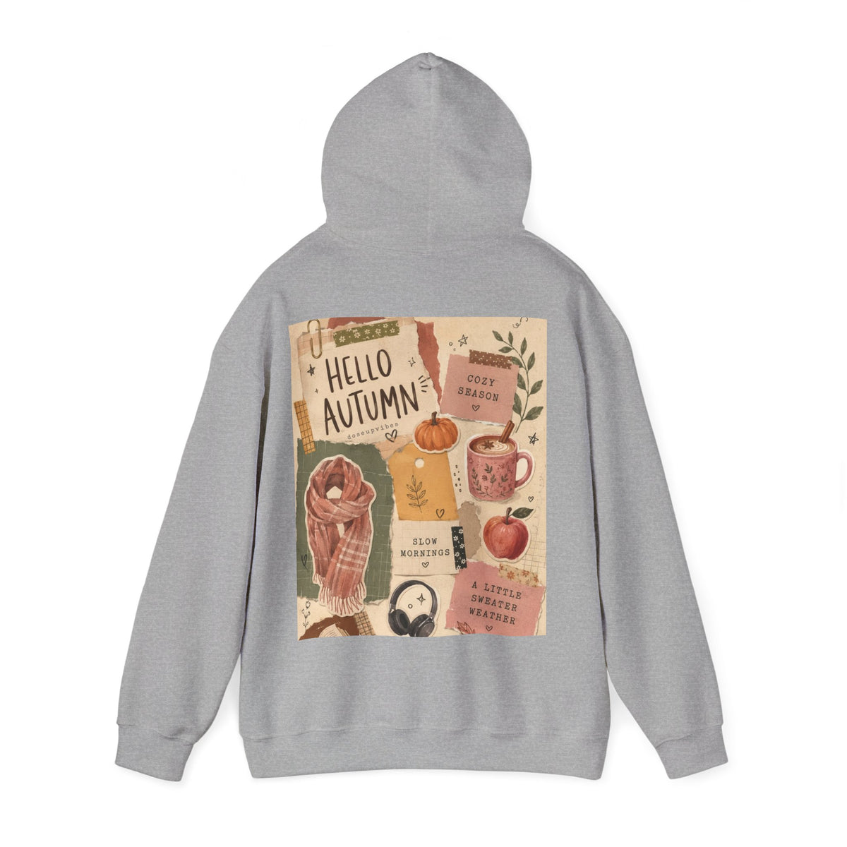 Hello Autumn Hoodie — Cozy Fall Graphic Sweatshirt with Pumpkin, Scarf & Mug Design