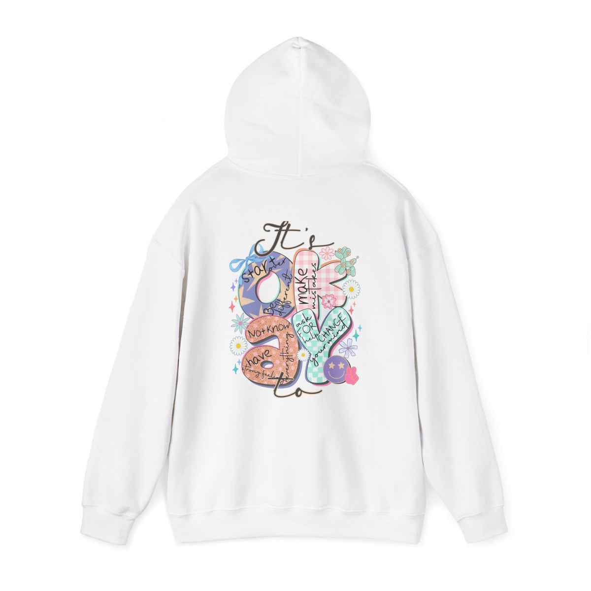 Positive Vibes Hoodie — Colorful Self-Care Graphic Sweatshirt (Be Kind, Breathe)