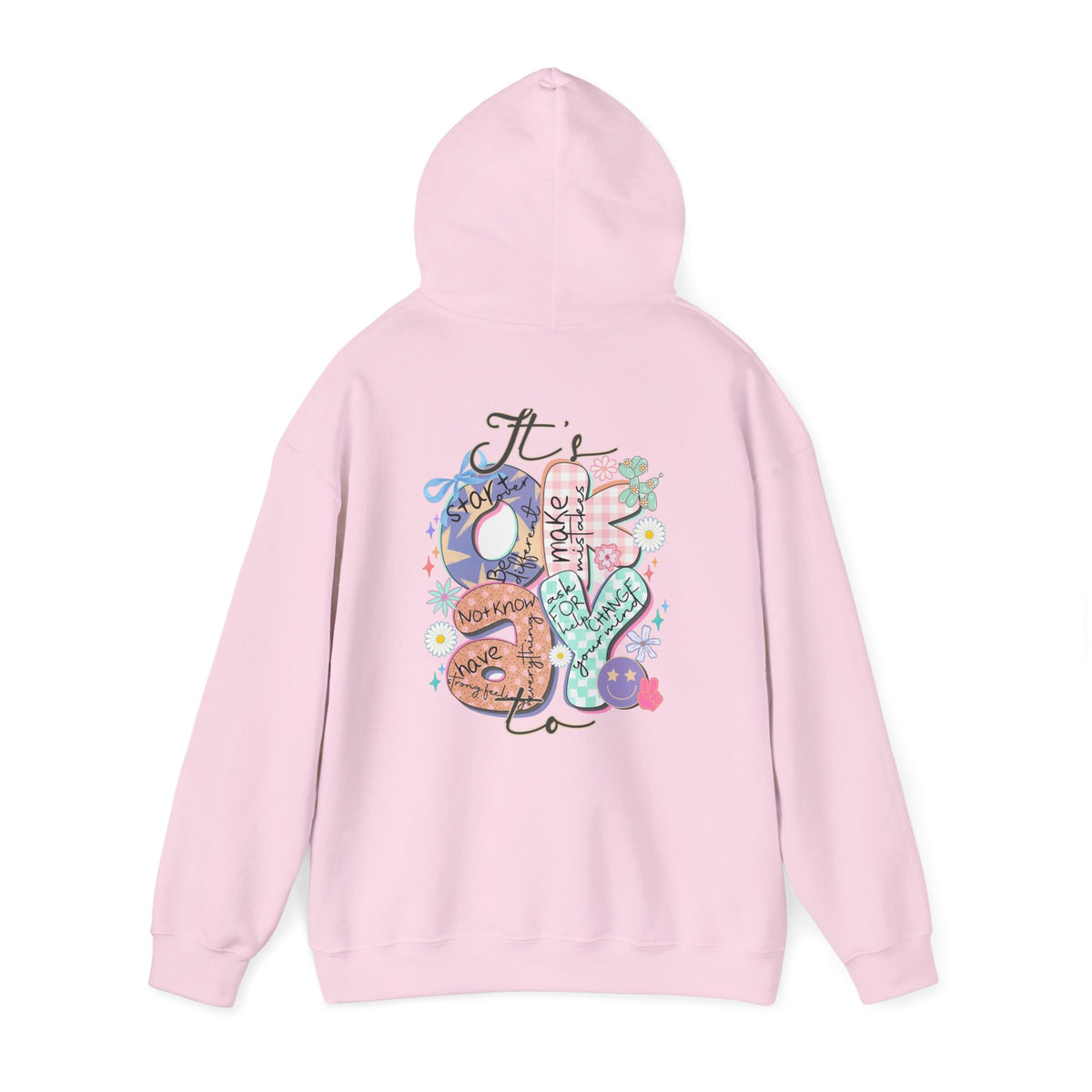 Positive Vibes Hoodie — Colorful Self-Care Graphic Sweatshirt (Be Kind, Breathe)