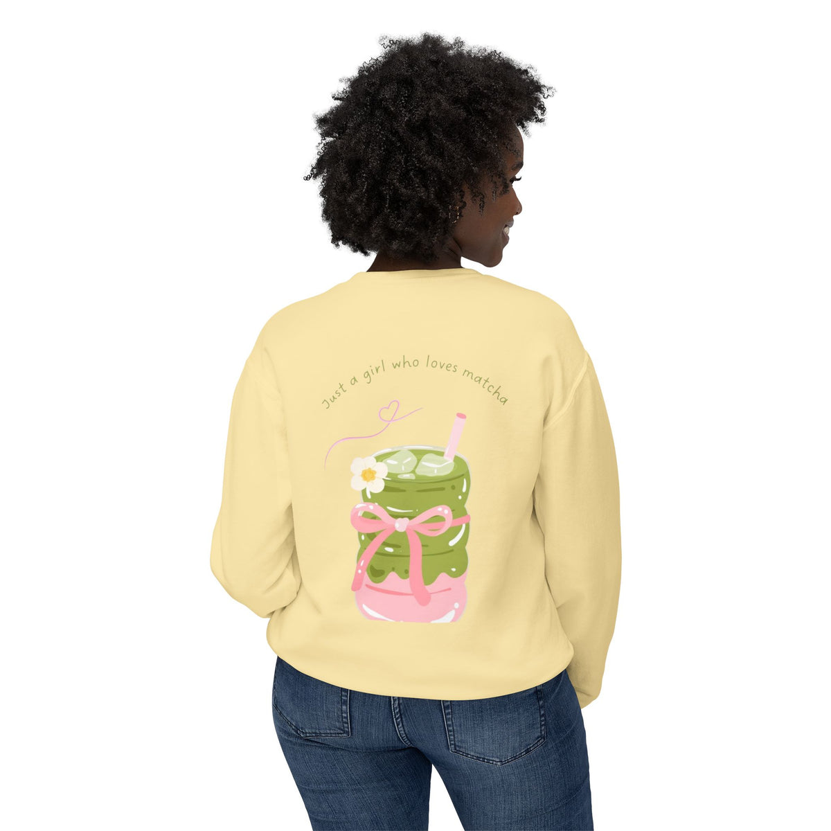 Matcha Girl Crewneck Sweatshirt — Cute Green Tea Graphic Pullover