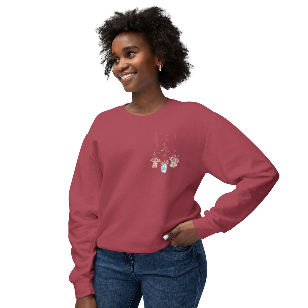Hanging Mason Jar Floral Sweatshirt — Watercolor Bouquet Crewneck