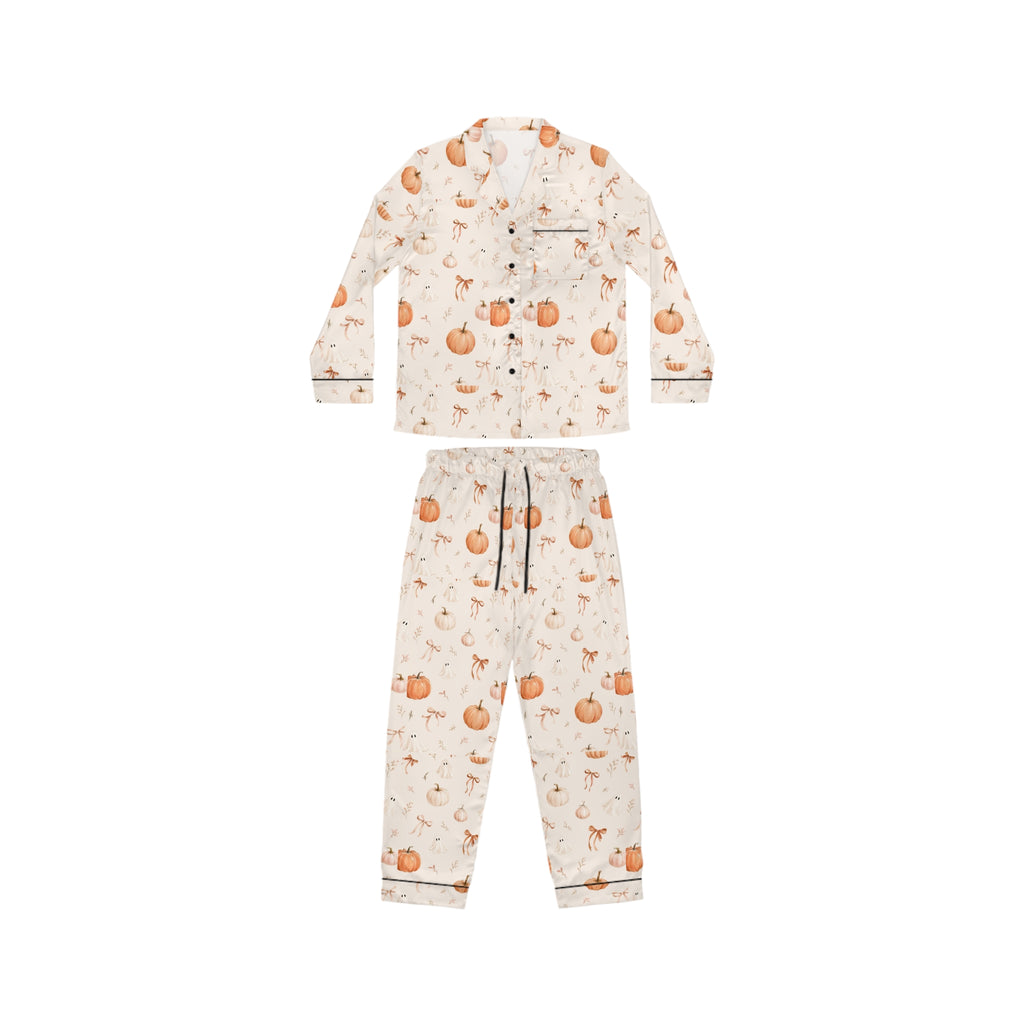 Women's Satin Pumpkin Pajama Set – Autumn Harvest Sleepwear