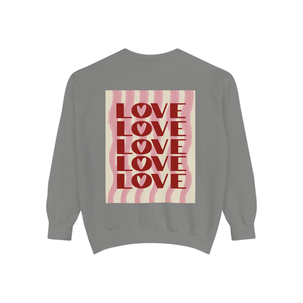 Love Pattern Sweatshirt — Retro Stacked "LOVE" Graphic