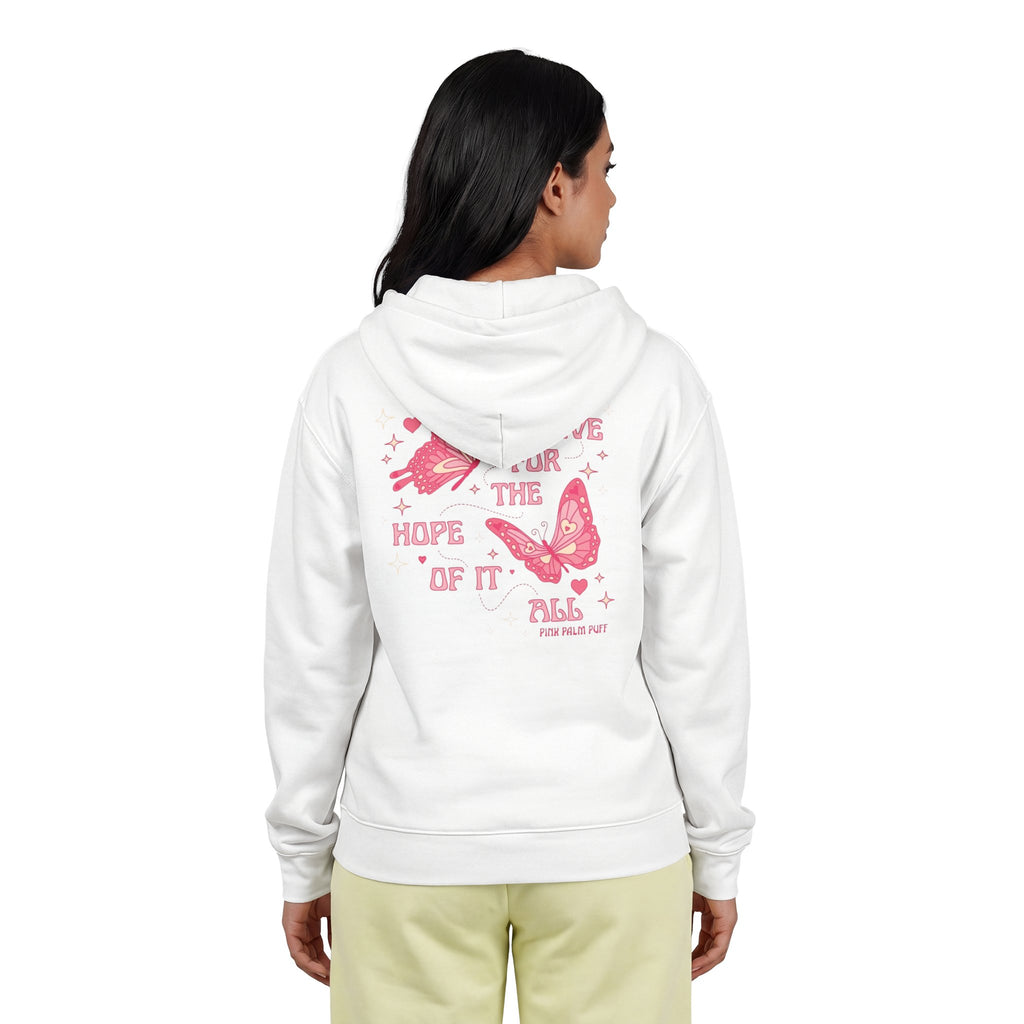 Butterfly Hope Zip Hoodie – "Live for the Hope of It All" Pink Graphic