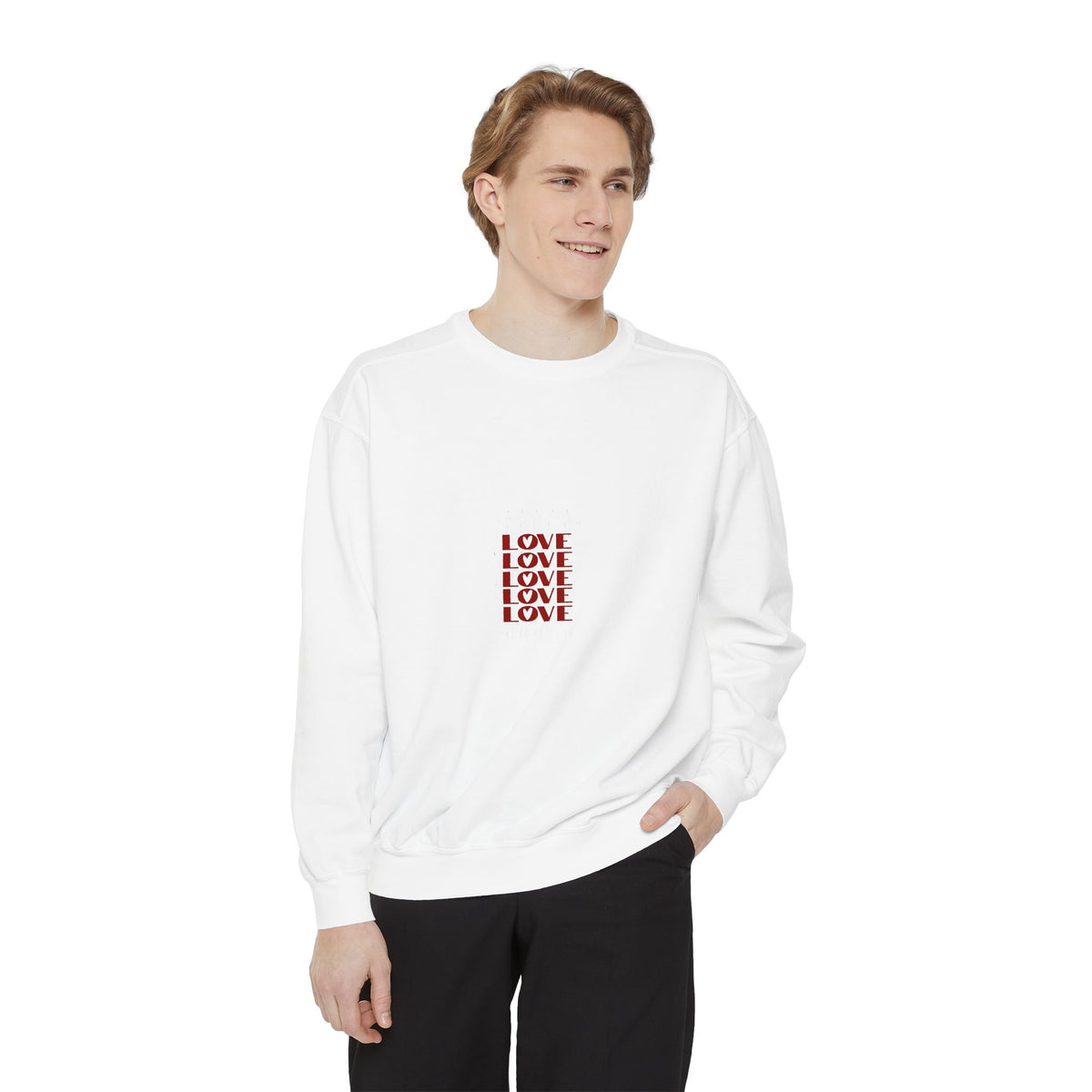 Love Pattern Sweatshirt — Retro Stacked "LOVE" Graphic