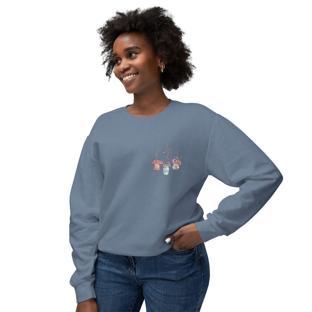 Hanging Mason Jar Floral Sweatshirt — Watercolor Bouquet Crewneck
