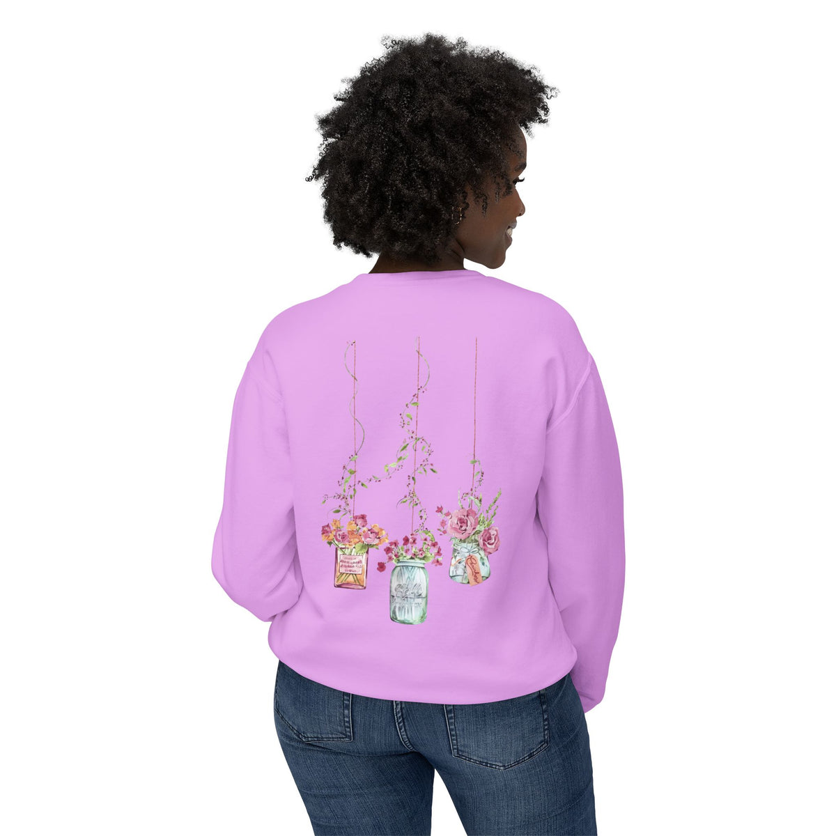 Hanging Mason Jar Floral Sweatshirt — Watercolor Bouquet Crewneck