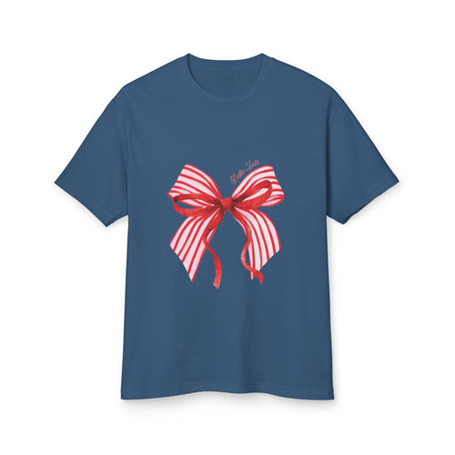 Bow Graphic T-Shirt — Red Striped Ribbon "With Love" Tee