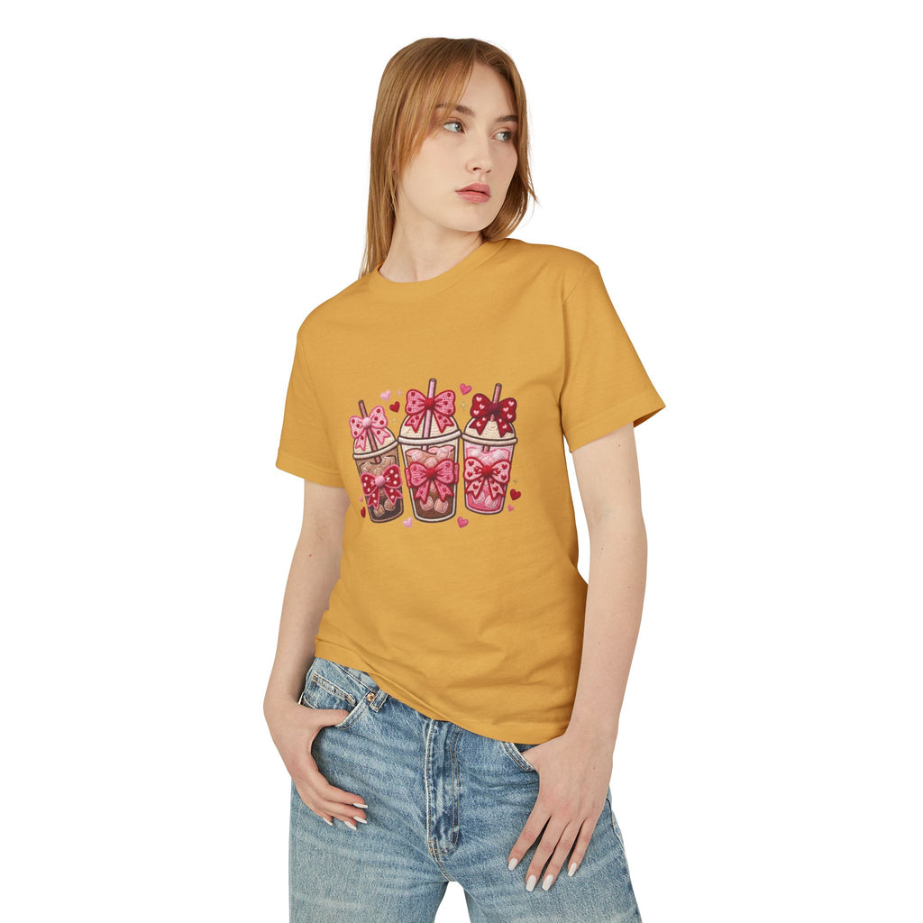 Valentine Coffee Cups Tee — Cute Pink Gift Cup Graphic Shirt