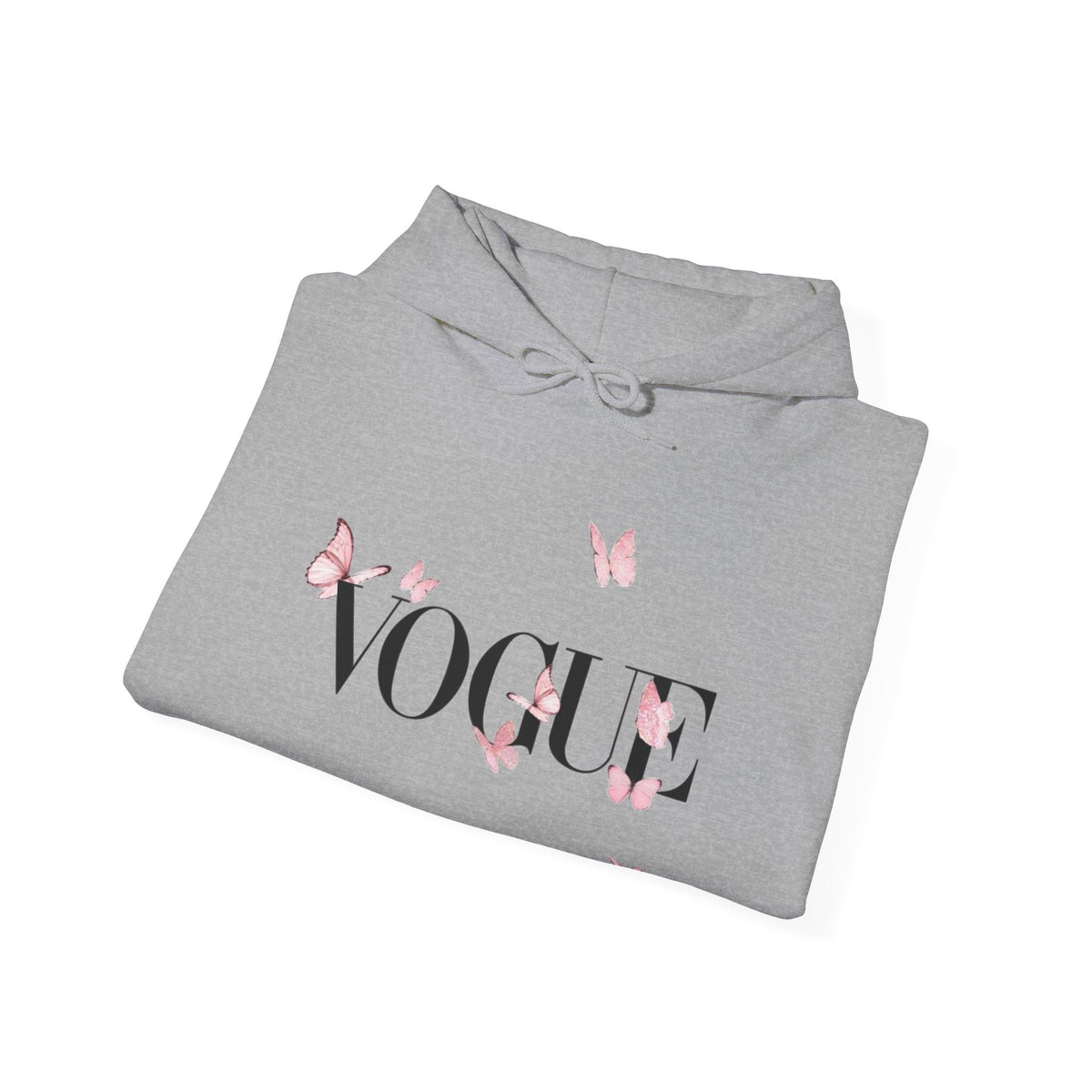 Vogue Pink Butterfly Hoodie — Fashion Magazine Graphic Sweatshirt