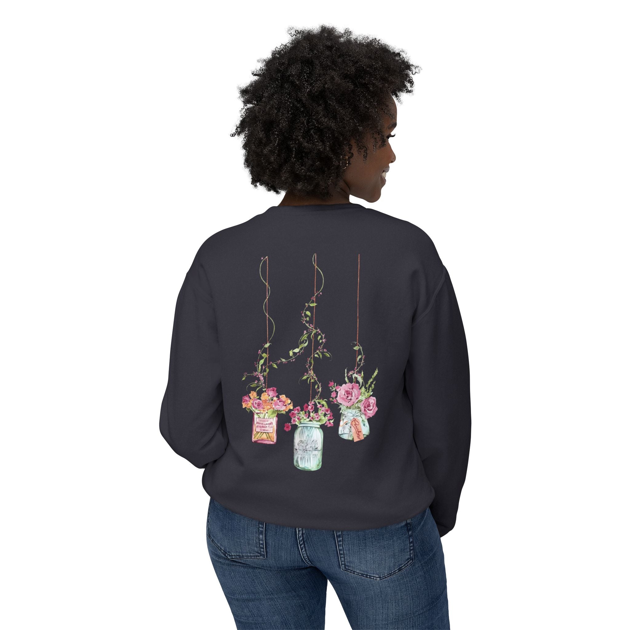 Hanging Mason Jar Floral Sweatshirt — Watercolor Bouquet Crewneck