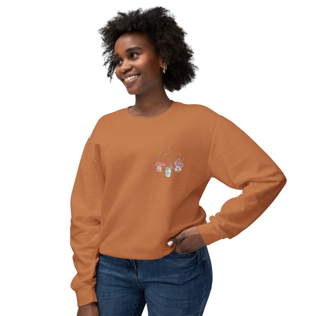 Hanging Mason Jar Floral Sweatshirt — Watercolor Bouquet Crewneck