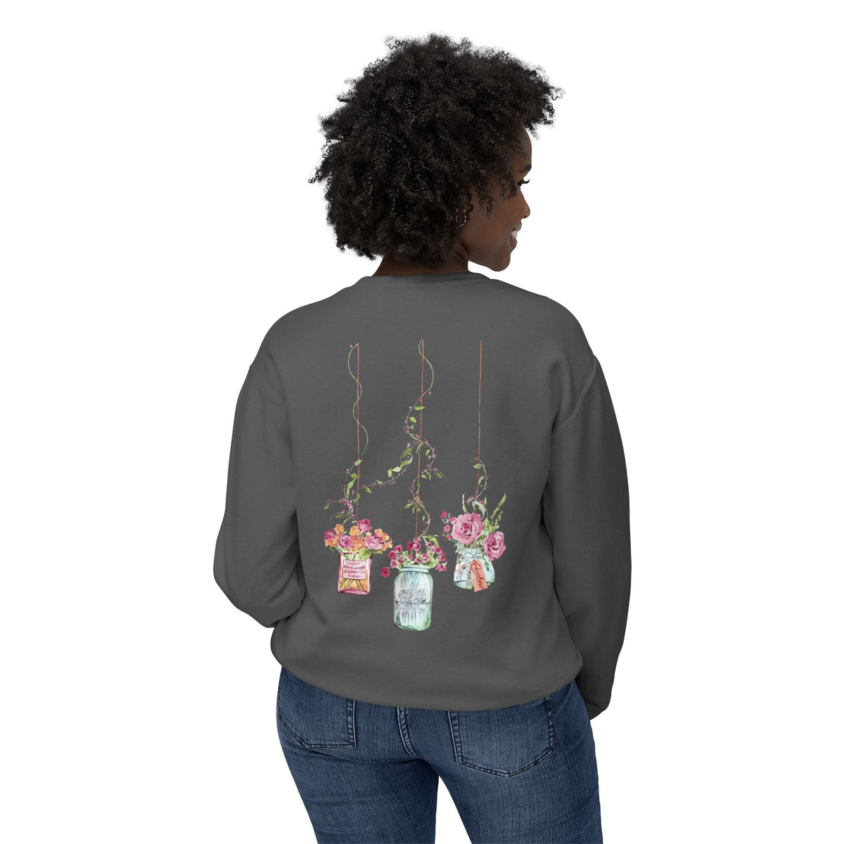 Hanging Mason Jar Floral Sweatshirt — Watercolor Bouquet Crewneck