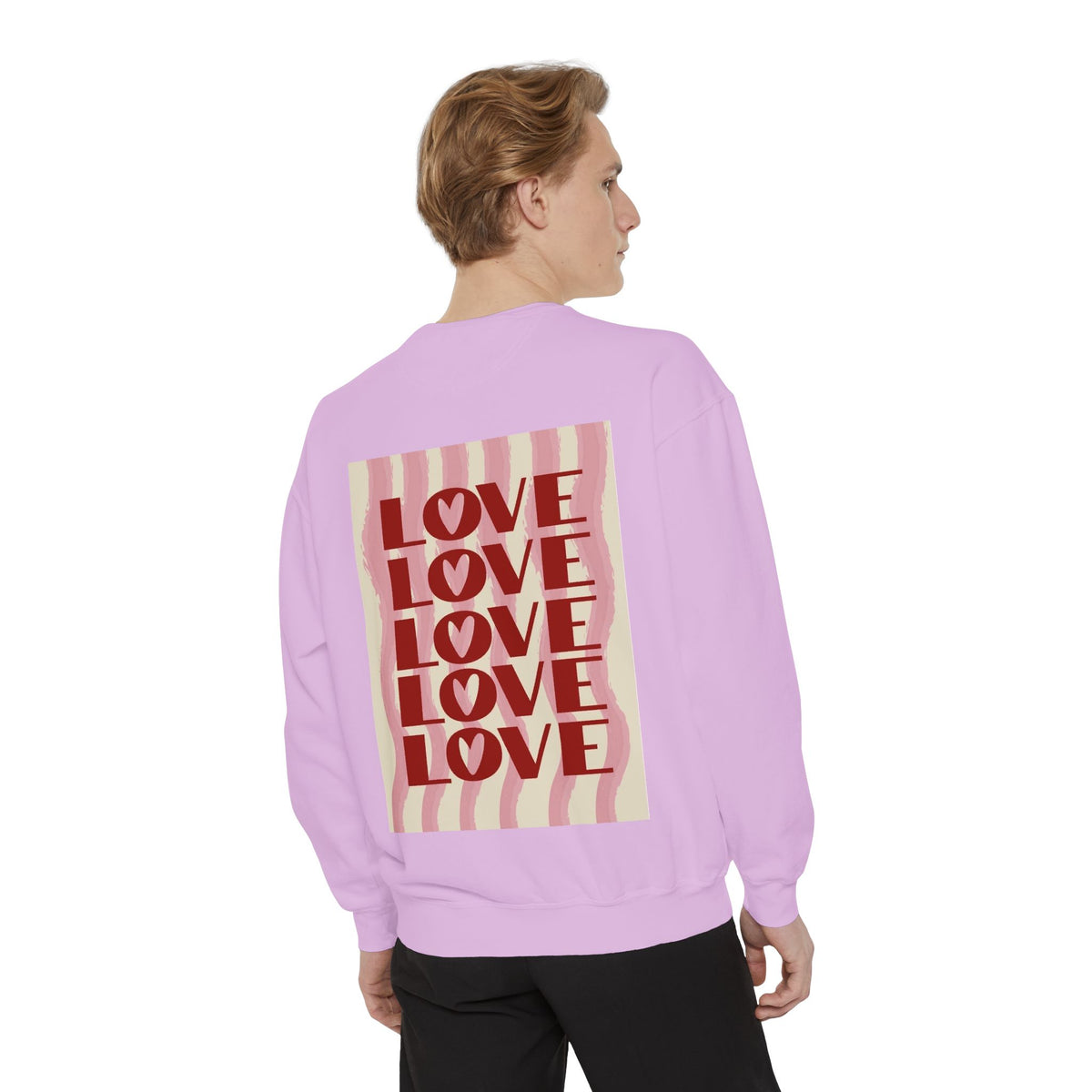 Love Pattern Sweatshirt — Retro Stacked "LOVE" Graphic