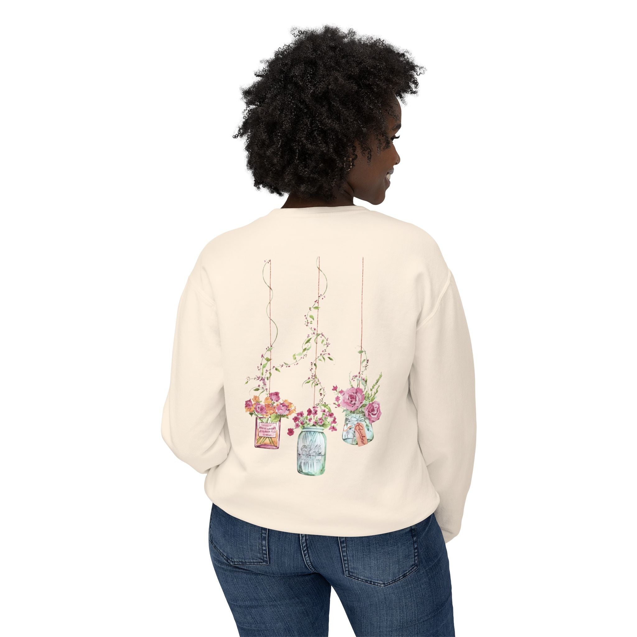 Hanging Mason Jar Floral Sweatshirt — Watercolor Bouquet Crewneck